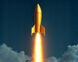 Illustration of a rocket taking off into the sky