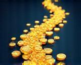 Illustration of coins flowing in a stream